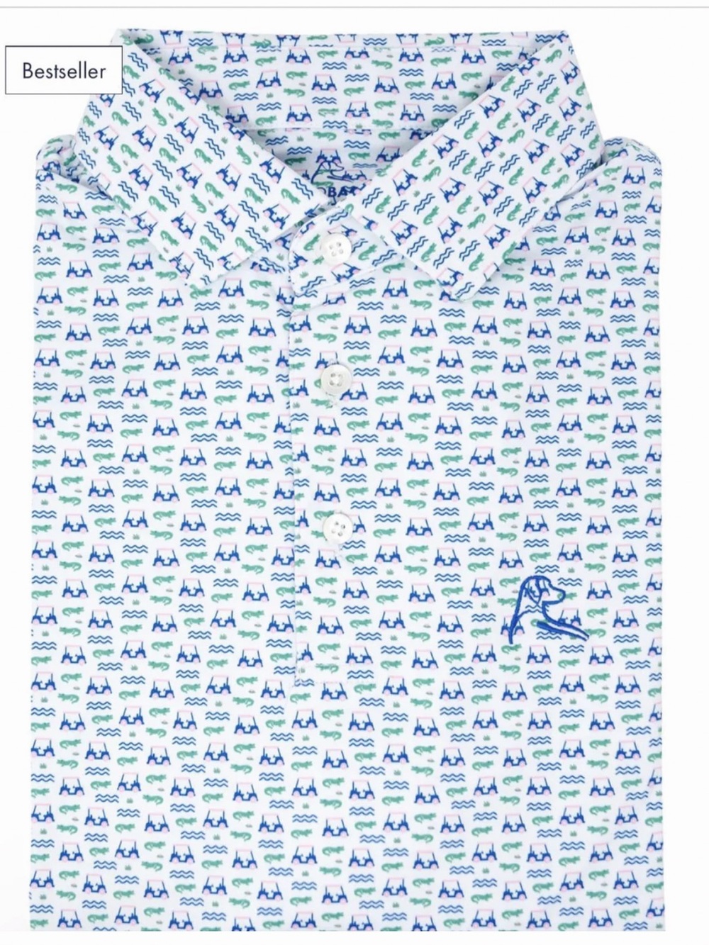 Rhoback Gators and Golf Carts Polo Shirt with Blue & Green Print
